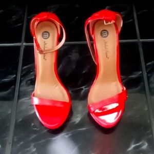 Red high heel sandal patent stiletto never worn